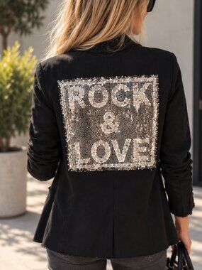 NT by Amati Black Sequin Rock Love Blazer Jacket Made in Italy